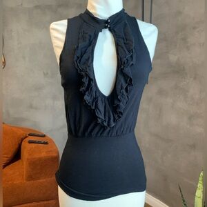 Magnolia Black Ruffle Keyhole Halter Top